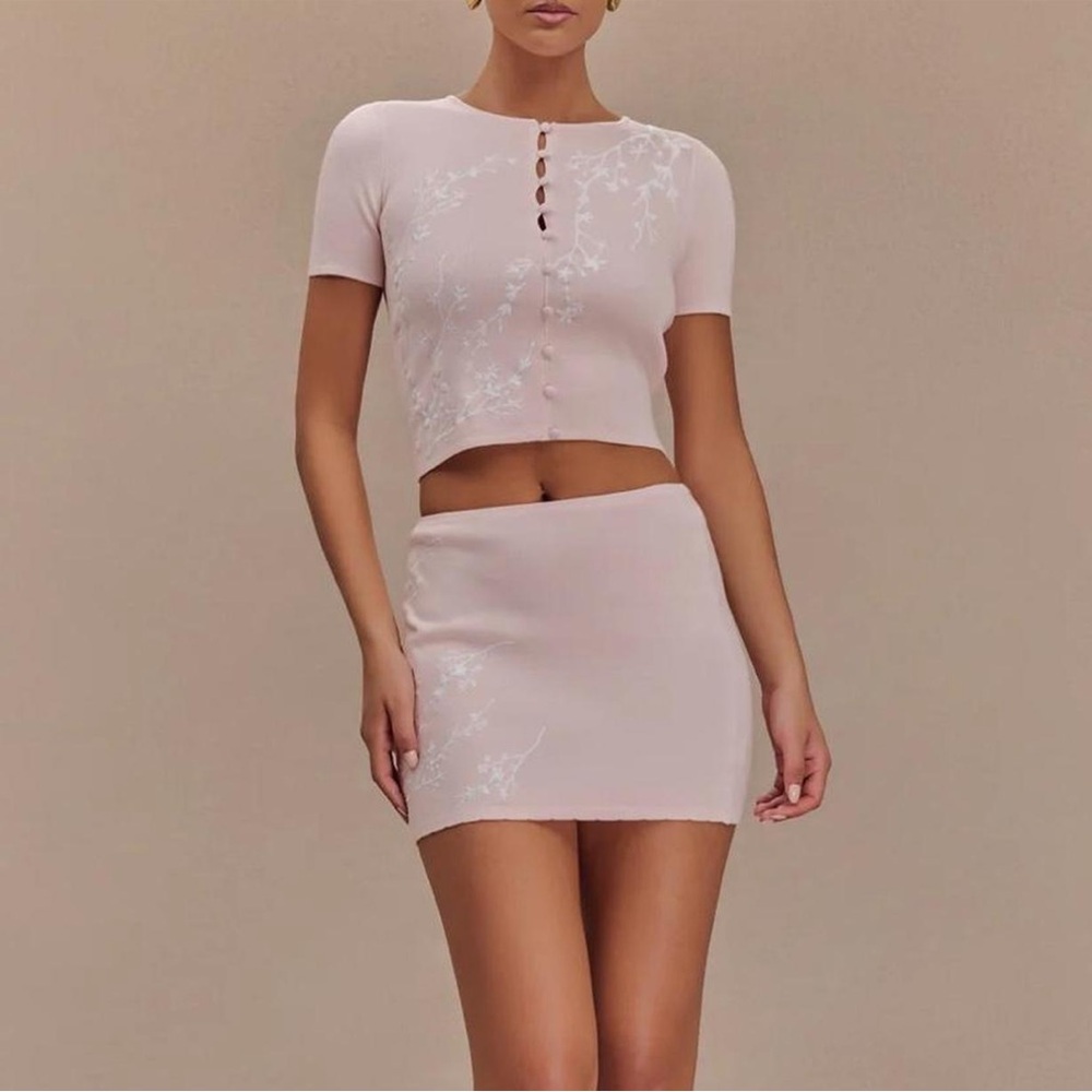 Pink Embroidered Knit Skirt